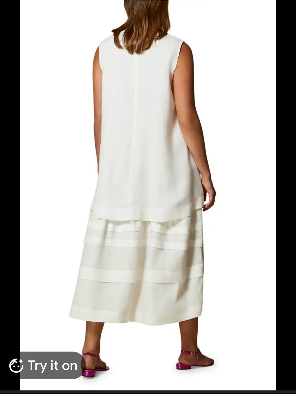 Marina Rinaldi Distanza White Tiered Sleeveless Midi Dress 💯% Linen- NWT -18 - Picture 3 of 10